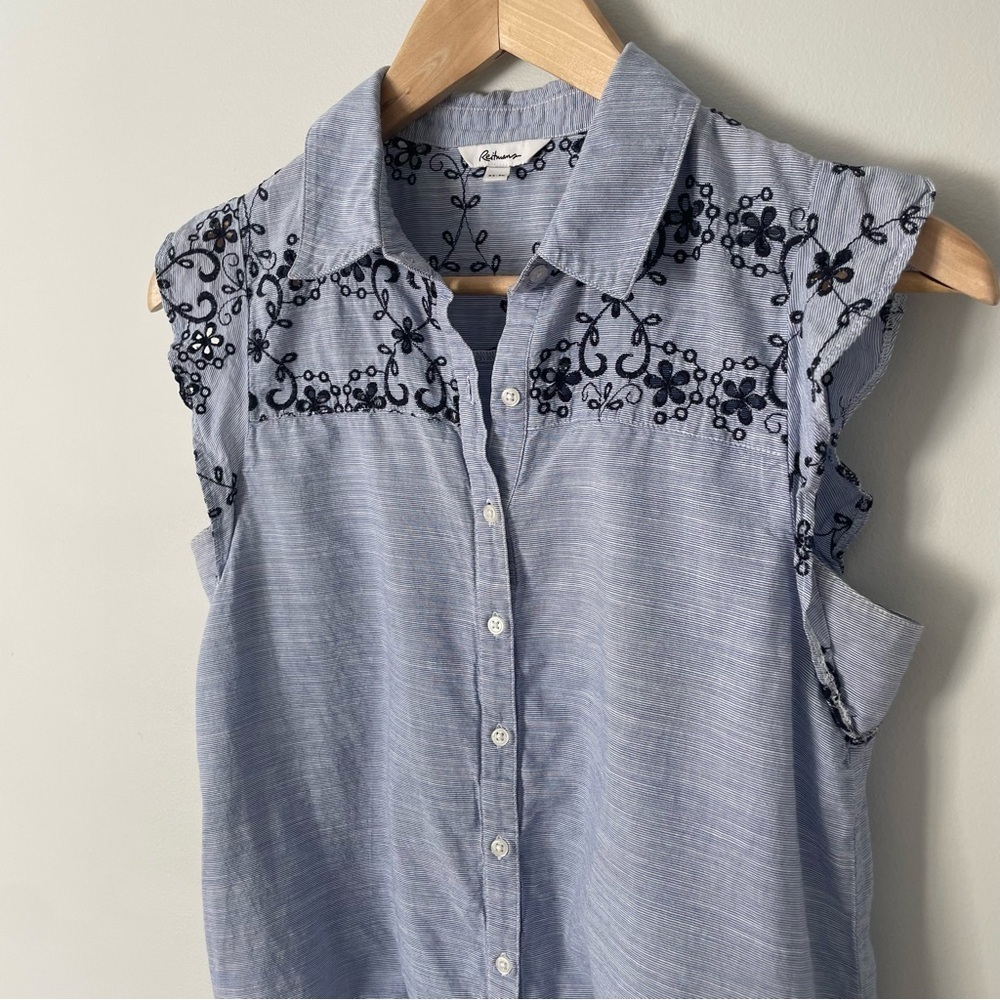 Sleeveless Front Tie Tank Womens XS Blue Stripe Top Western Rodeo Stampede EUC - Picture 2 of 9